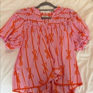 Umgee Pink Blouse with Orange Bow Pattern